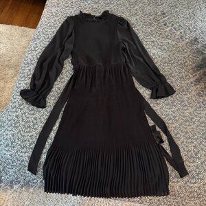 ANRABESS Women's Black Midi Dress Puff Long Sleeve Casual Ruffle Chiffon A-Line